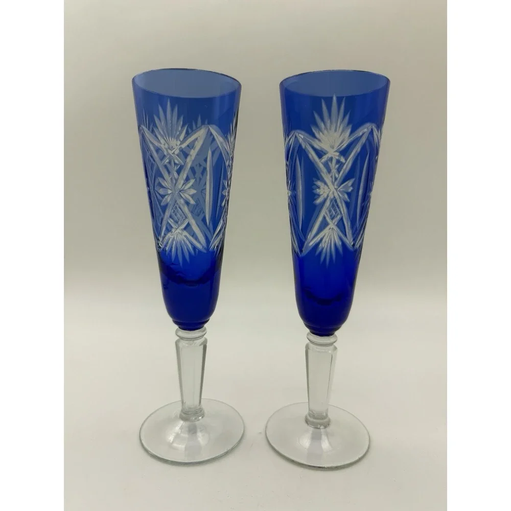 2 Vintage Bohemia Czech Cobalt Blue 